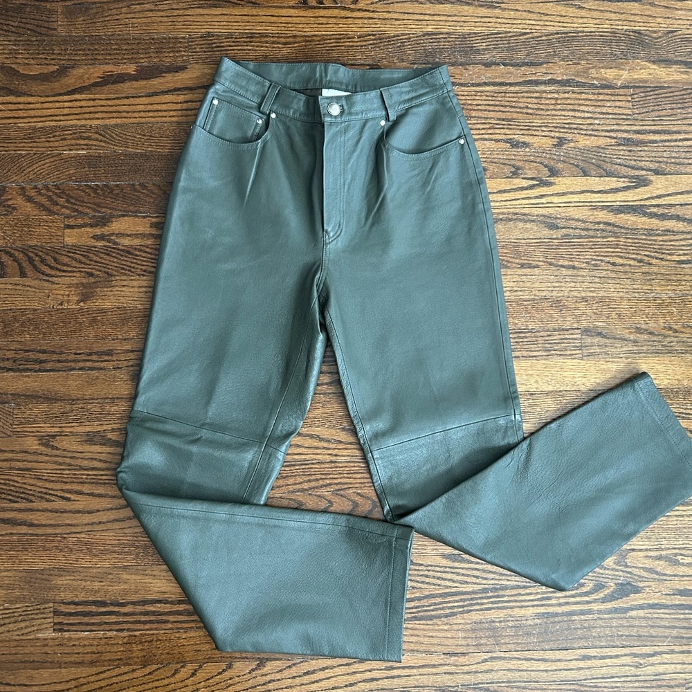 Olive Green Genuine Leather Pants